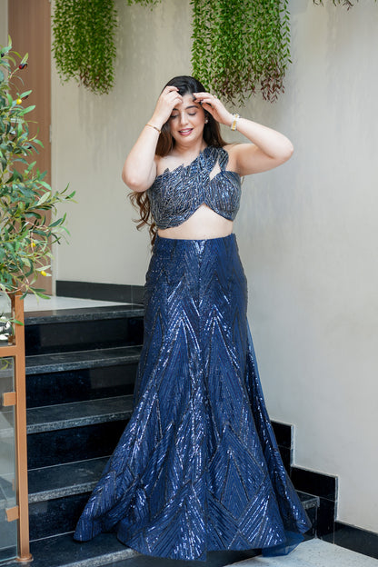 Keerab Hand Embroidered Fish Cut Lehenga