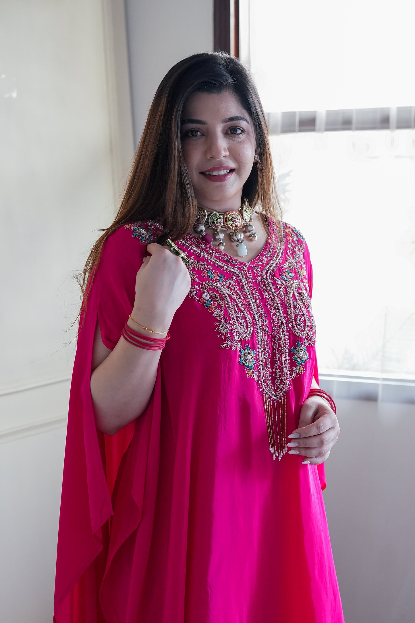 Raabya Hot Pink Embroidered Co ord Set