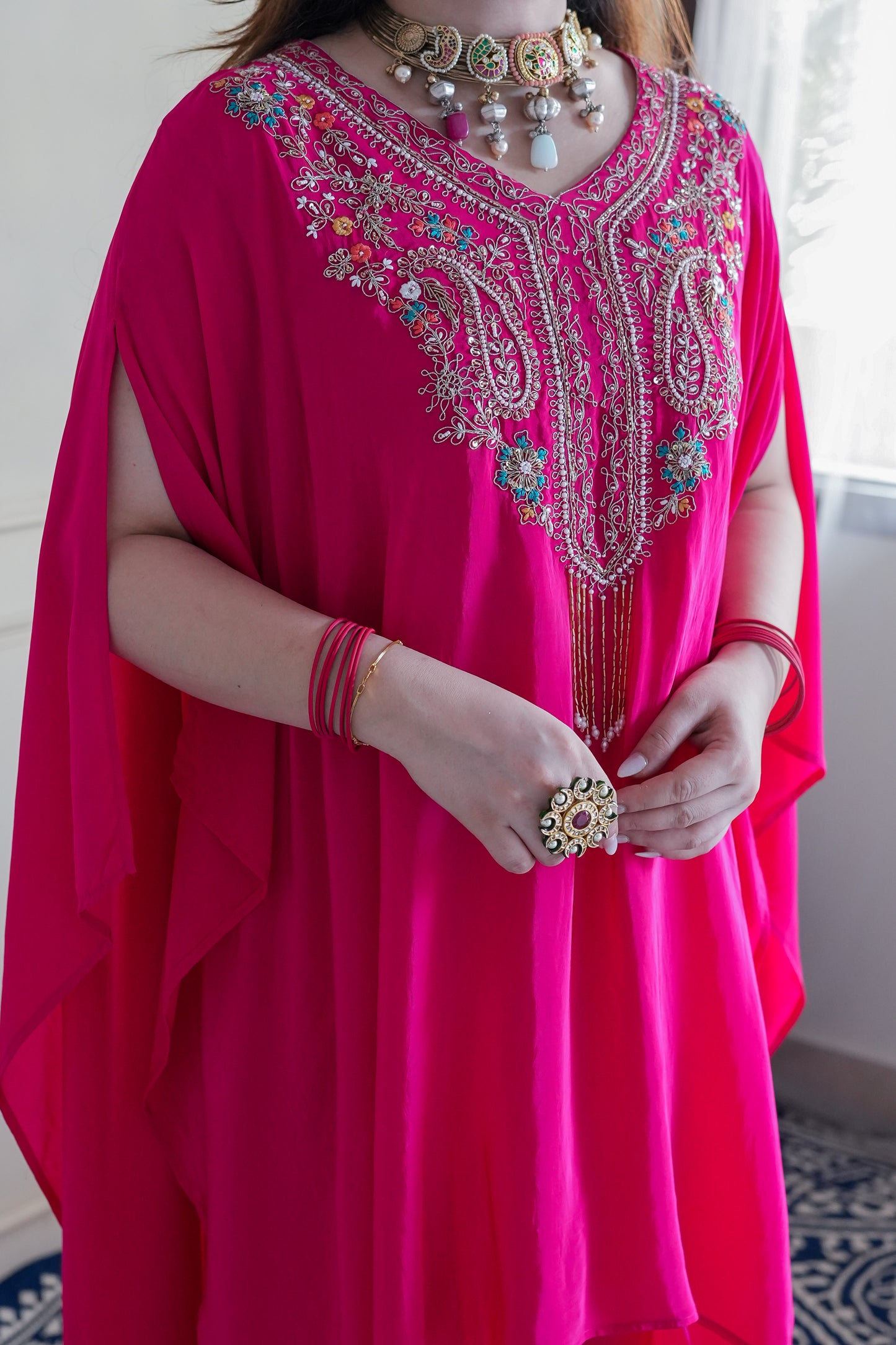 Raabya Hot Pink Embroidered Co ord Set