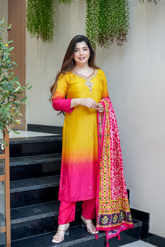 Ayat Embroidered Silk Suit Set