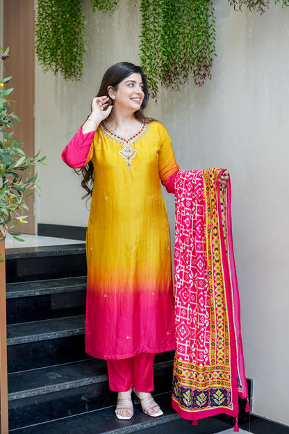 Ayat Embroidered Silk Suit Set