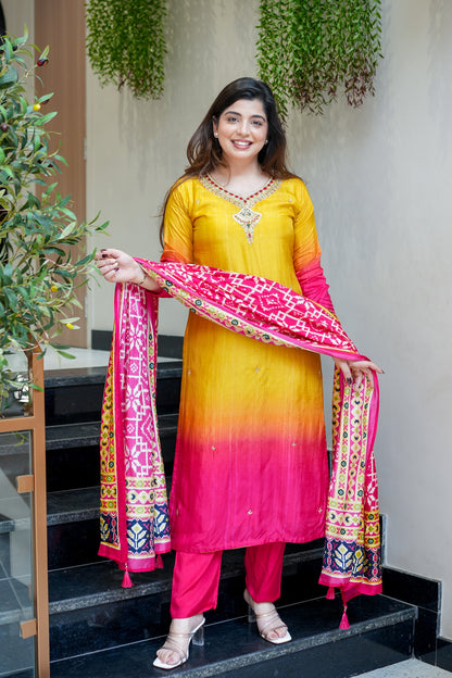 Ayat Embroidered Silk Suit Set