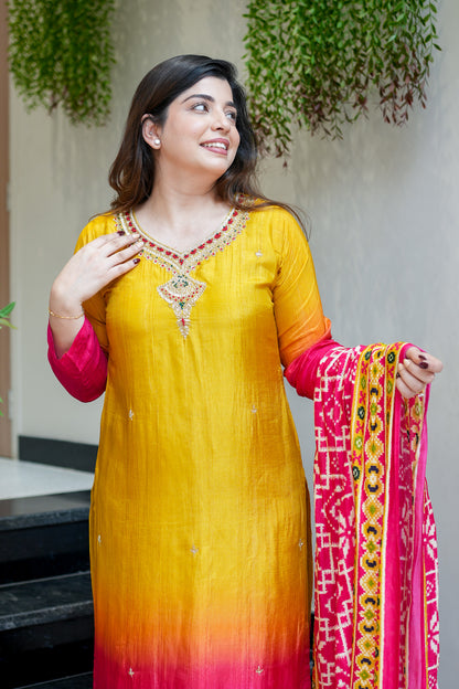 Ayat Embroidered Silk Suit Set