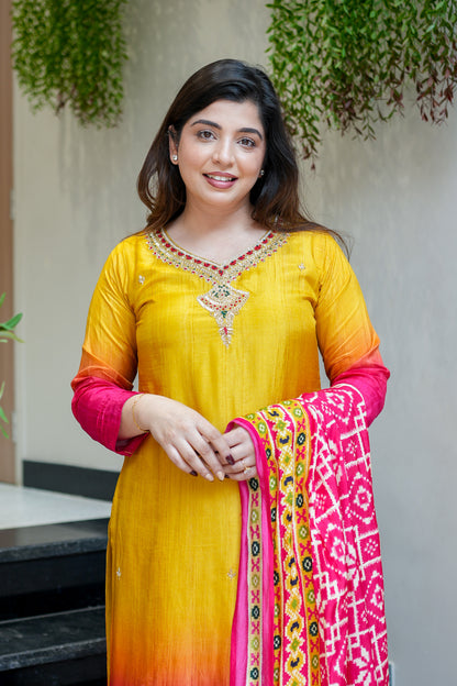 Ayat Embroidered Silk Suit Set