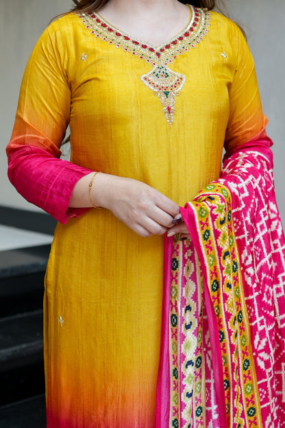 Ayat Embroidered Silk Suit Set