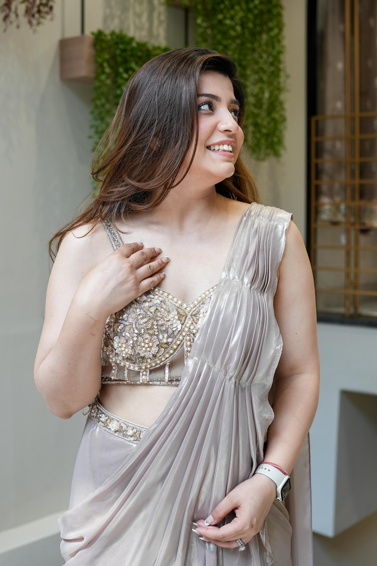 Kavi Golden Hand Embroidered Drape Saree