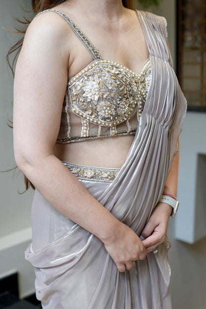 Kavi Golden Hand Embroidered Drape Saree