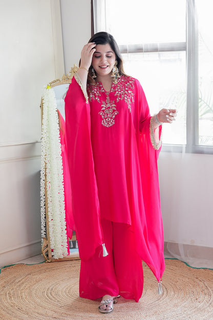 Aabidah Hot Pink Embroidered Cord Set