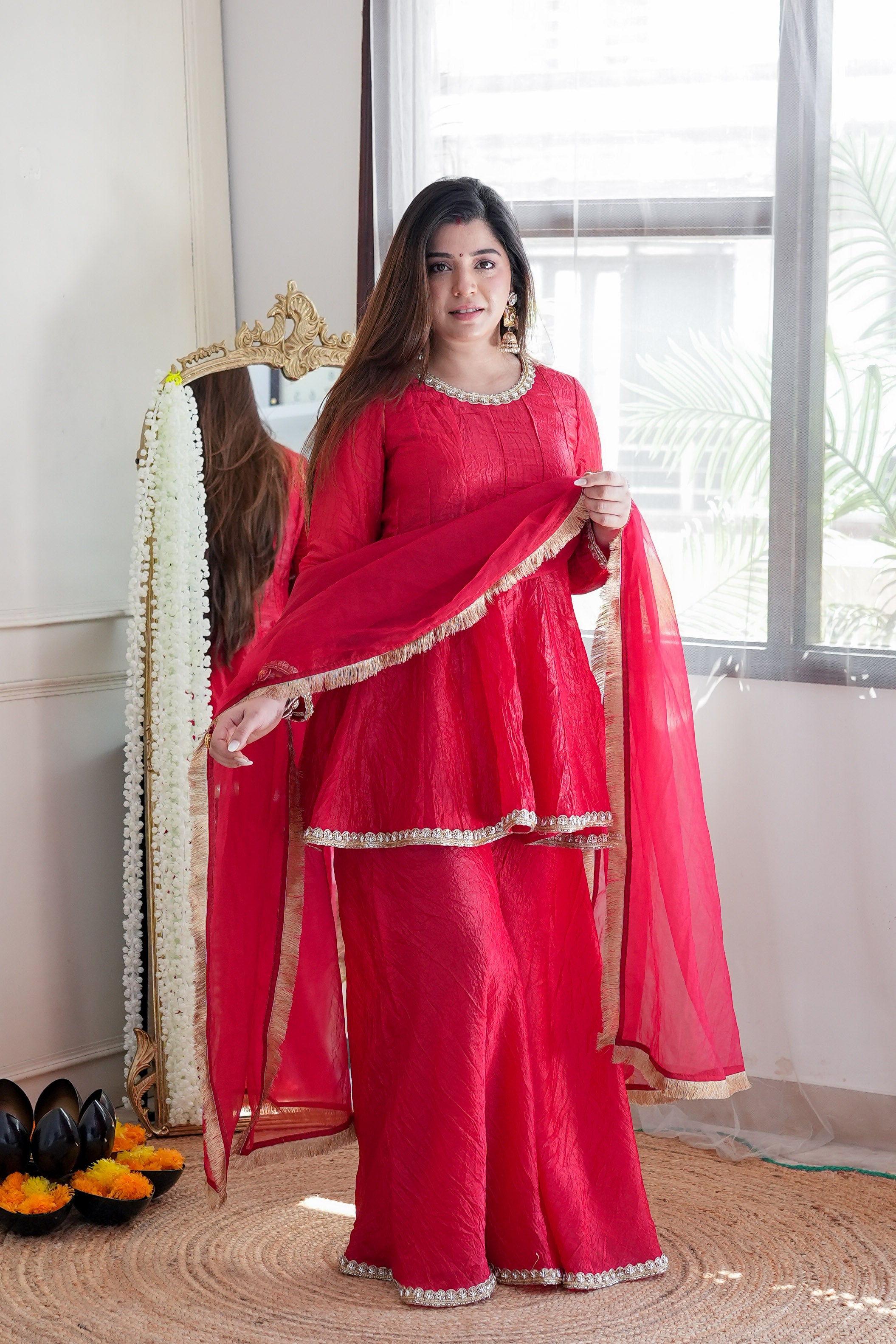 Sahina Red Embriodered Garara Set