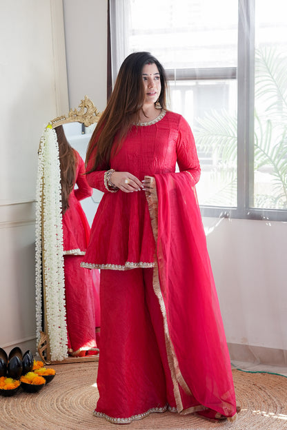 Sahina Red Embriodered Garara Set