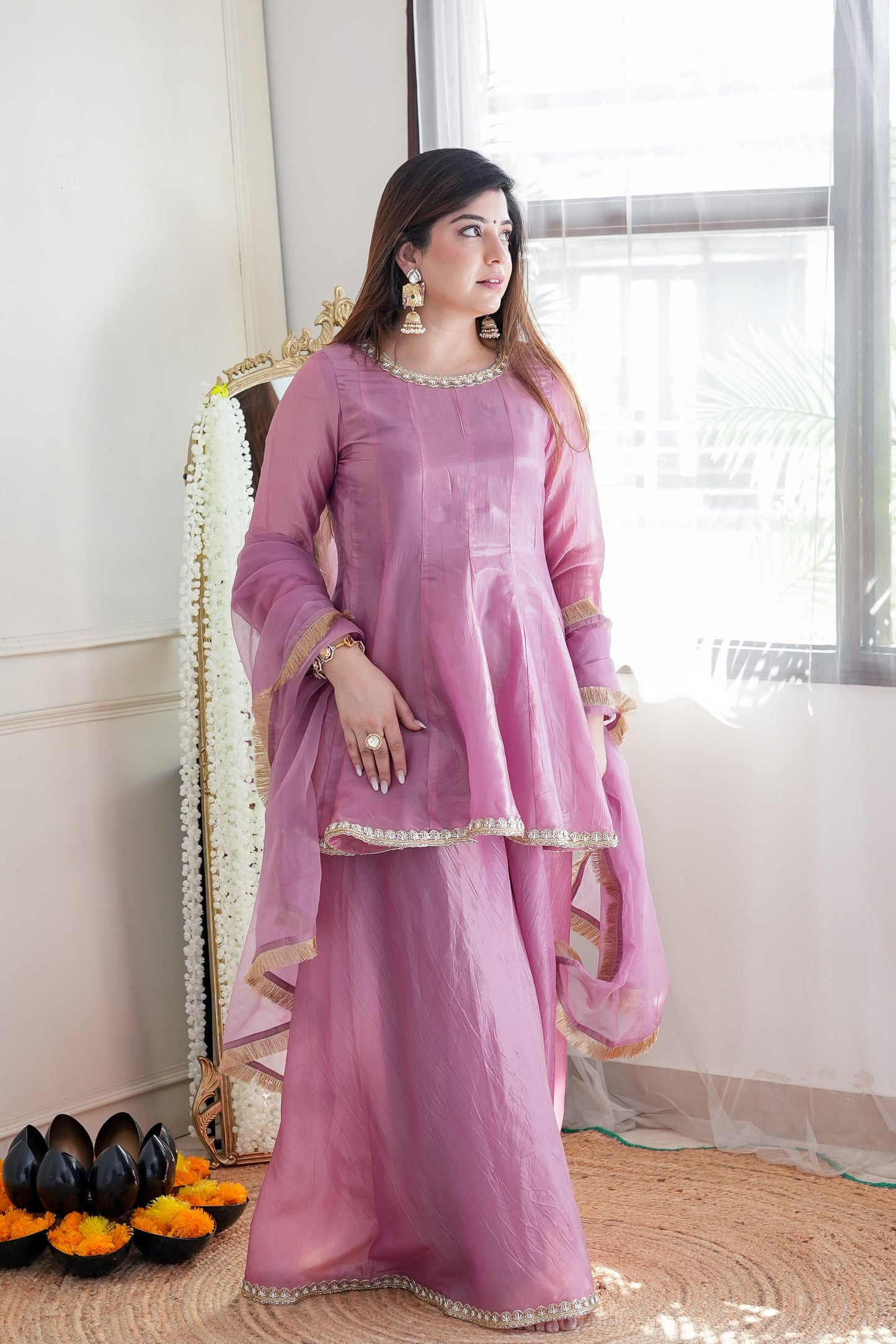 Sahina Pink Embroidred Garara Set