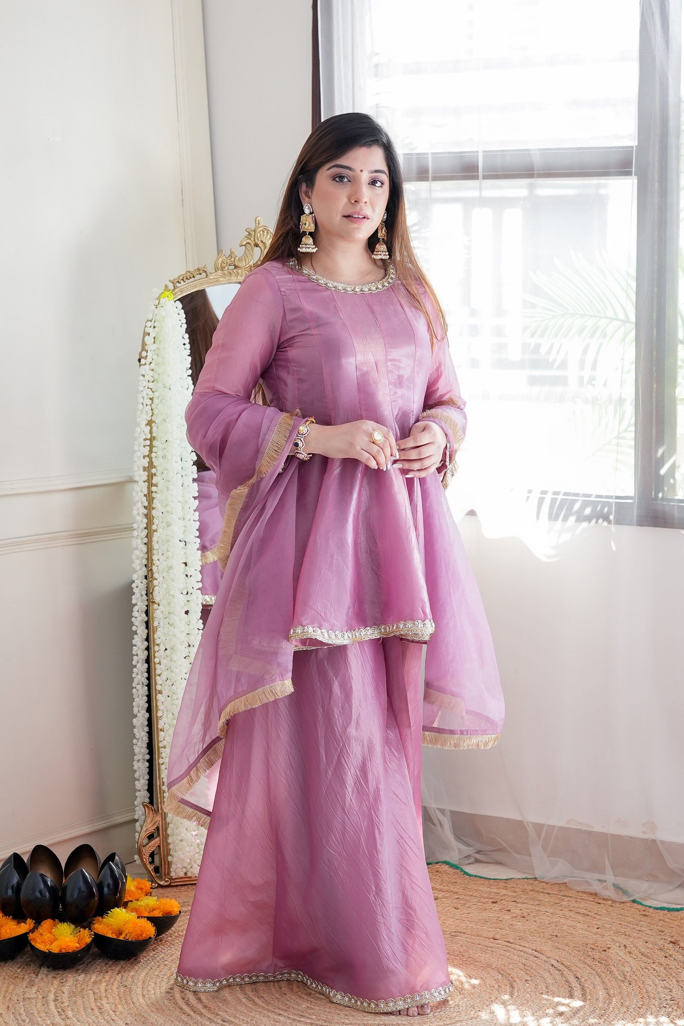 Sahina Pink Embroidred Garara Set