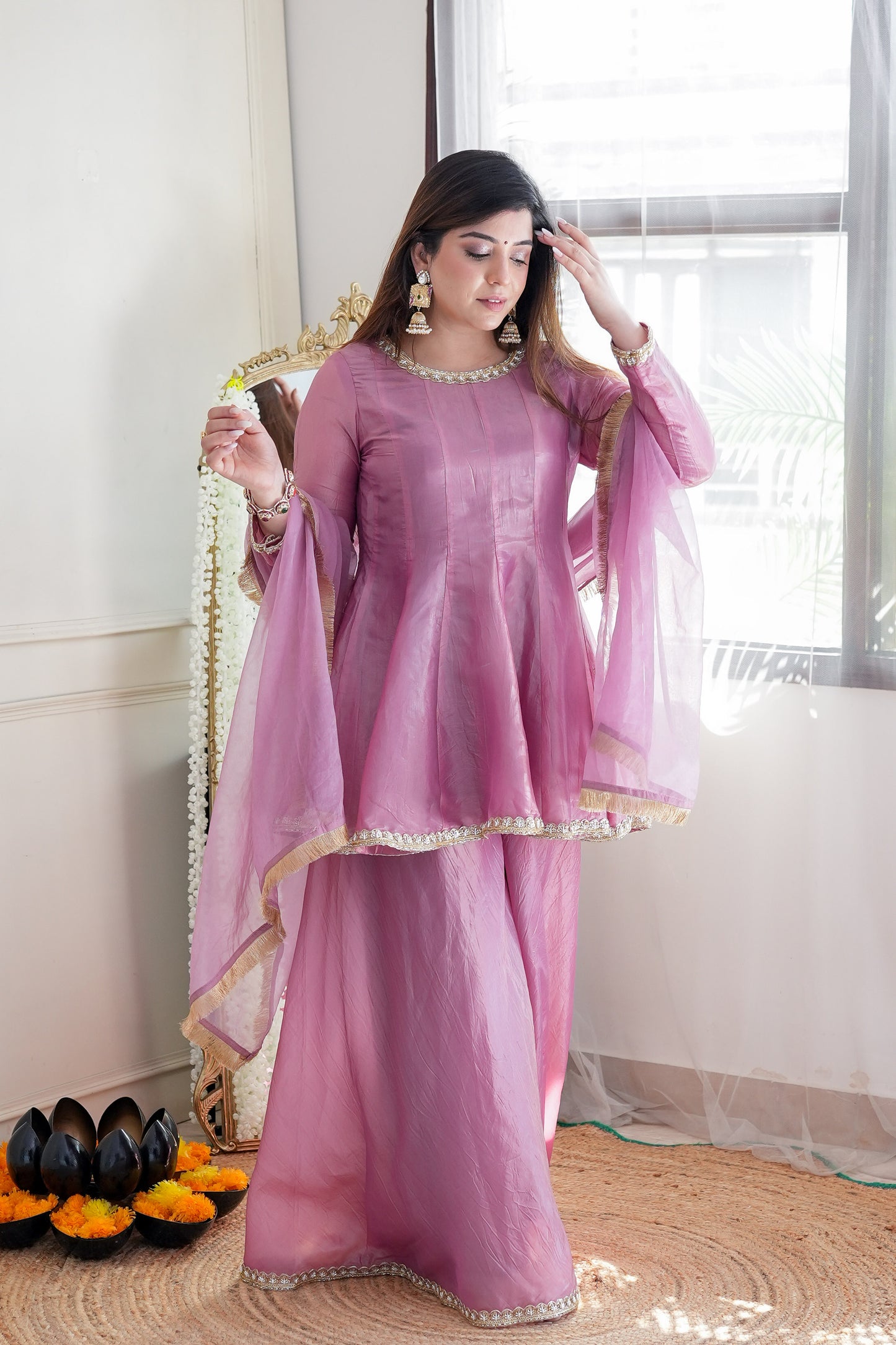 Sahina Pink Embroidred Garara Set