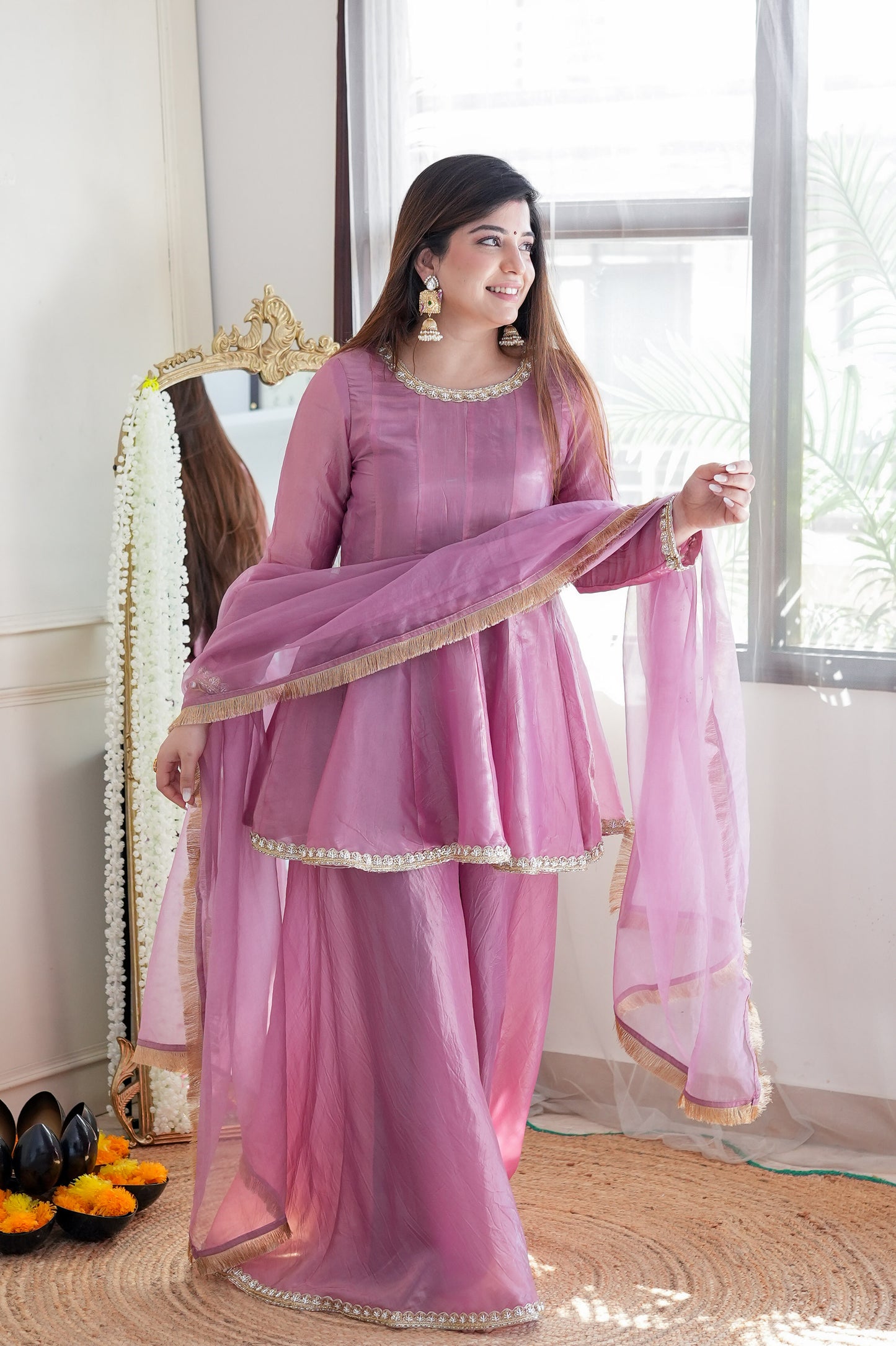 Sahina Pink Embroidred Garara Set