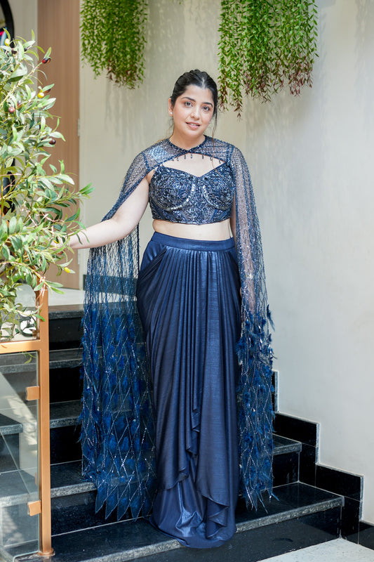 Ratna Hand Embroidered Lehenga with Cape