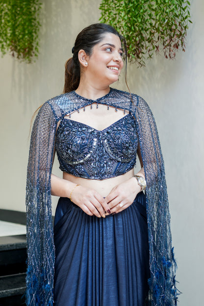 Ratna Hand Embroidered Lehenga with Cape