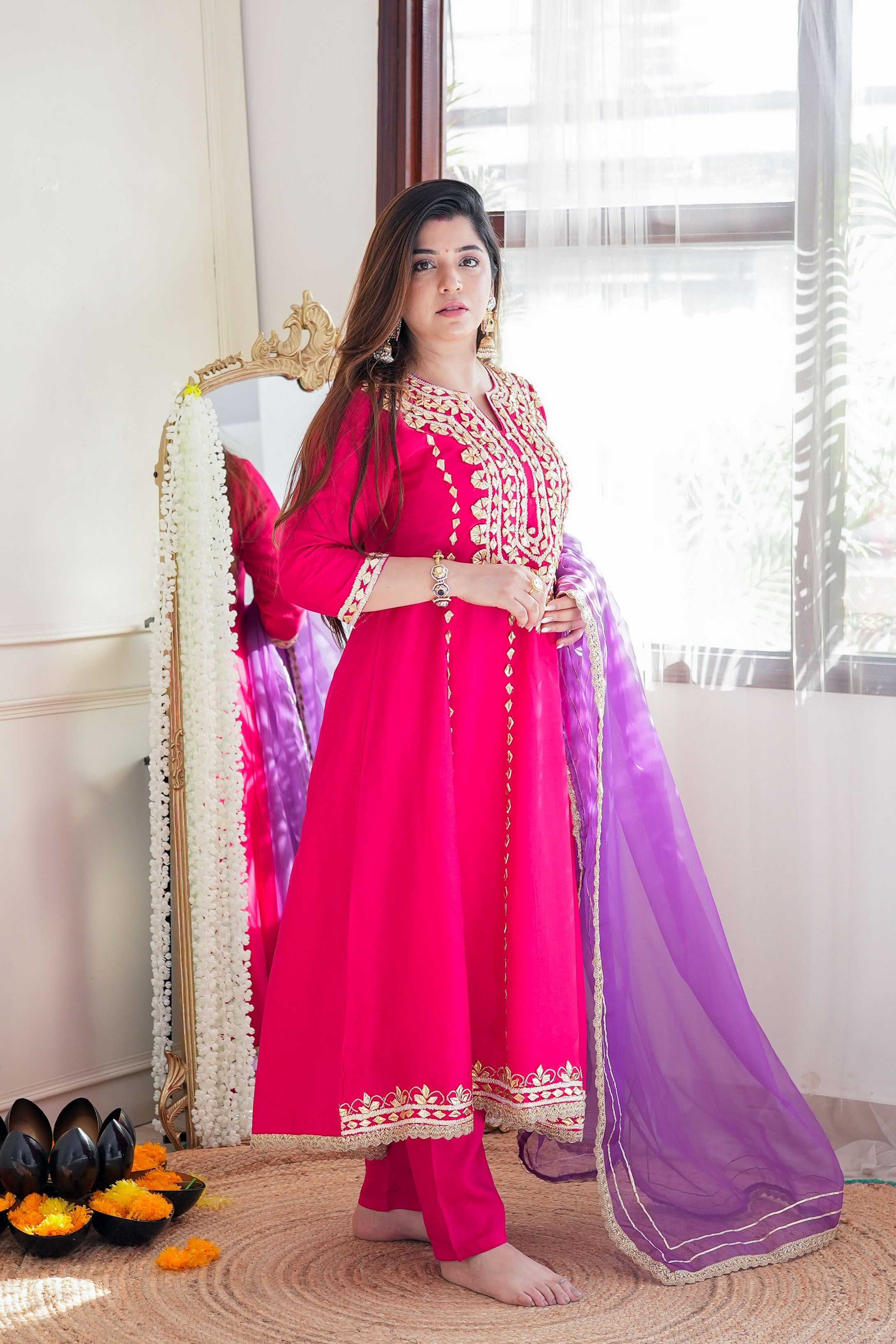 Nusrat Hot Pink Anarkali Suit Set