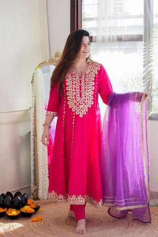 Nusrat Hot Pink Anarkali Suit Set