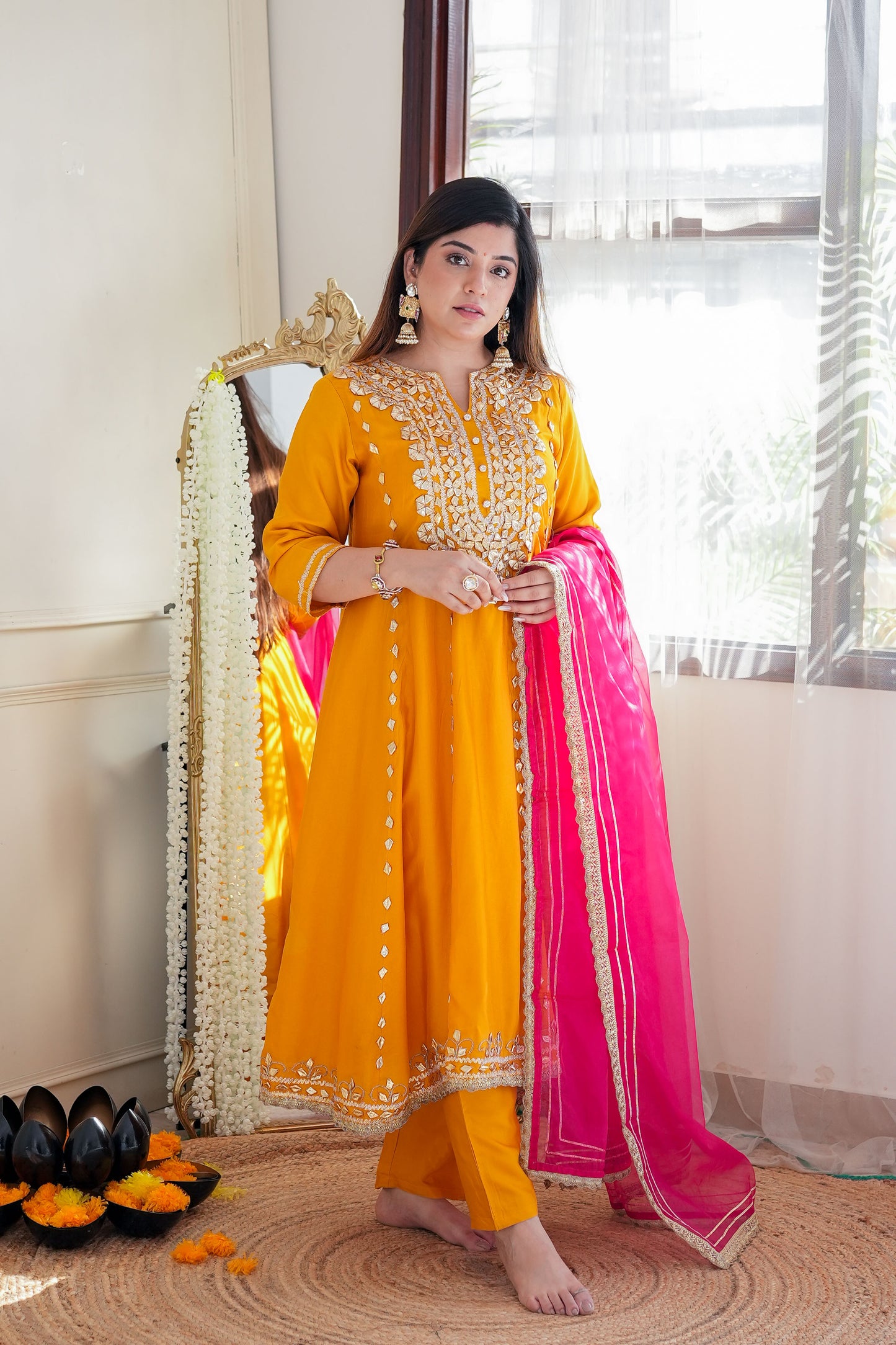 Nusrat Yellow Anarkali Suit Set