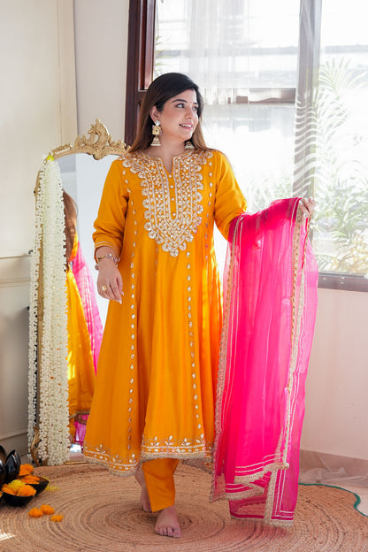 Nusrat Yellow Anarkali Suit Set