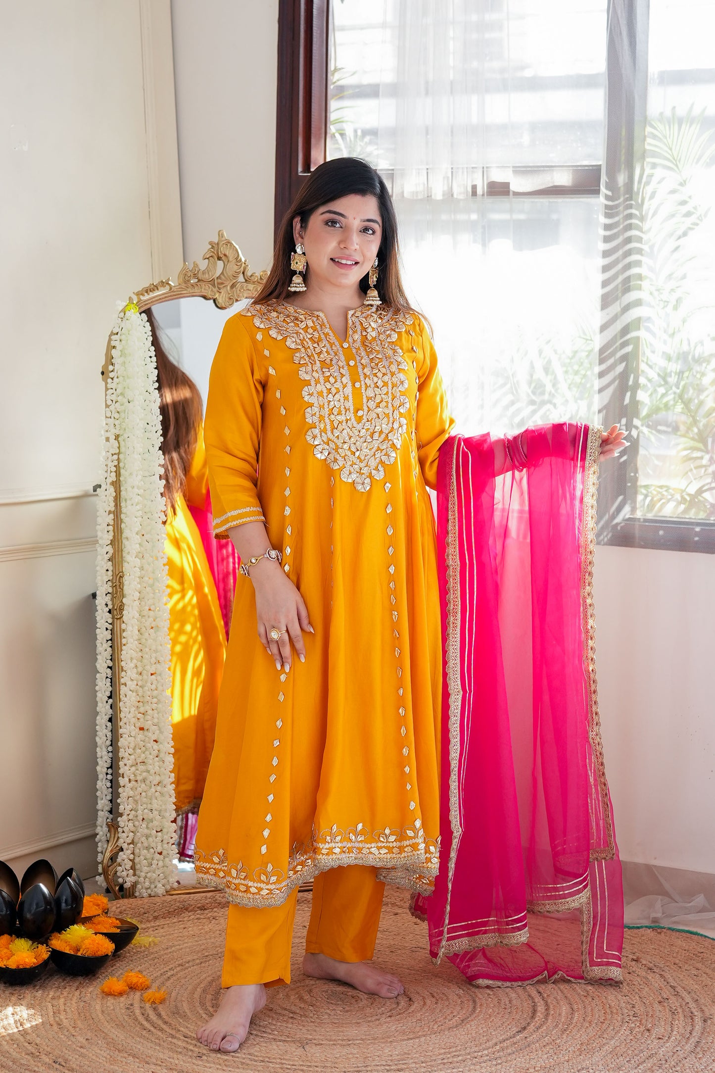 Nusrat Yellow Anarkali Suit Set