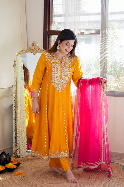 Nusrat Yellow Anarkali Suit Set