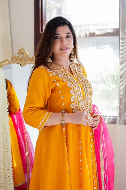 Nusrat Yellow Anarkali Suit Set