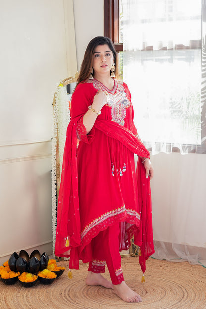 Kuraam Red Upside Down Anarkali Suit