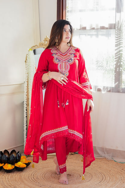 Kuraam Red Upside Down Anarkali Suit