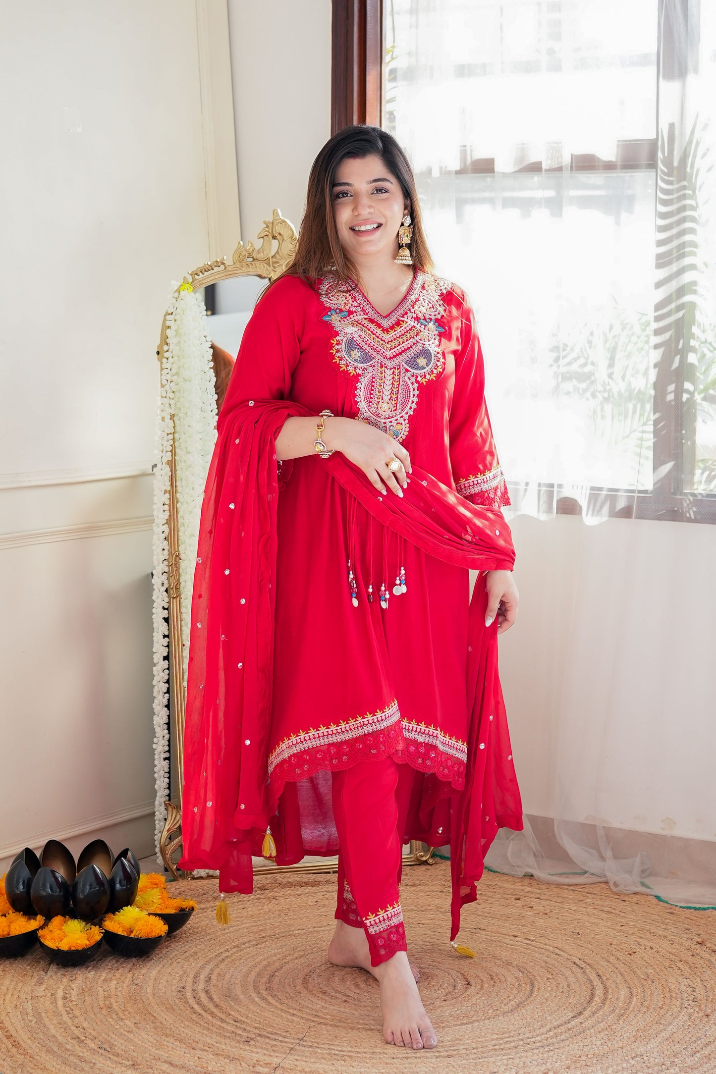 Kuraam Red Upside Down Anarkali Suit