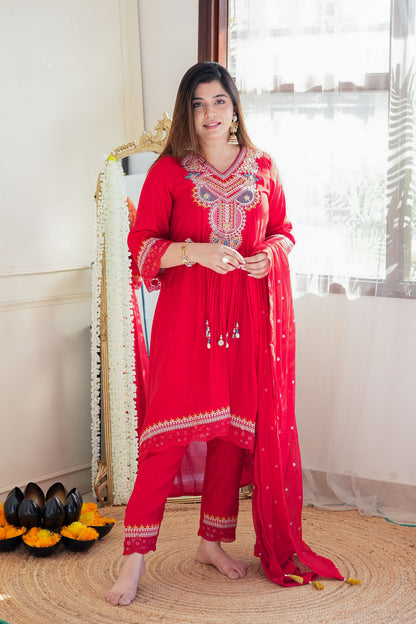 Kuraam Red Upside Down Anarkali Suit