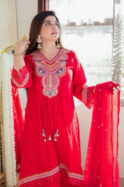 Kuraam Red Upside Down Anarkali Suit