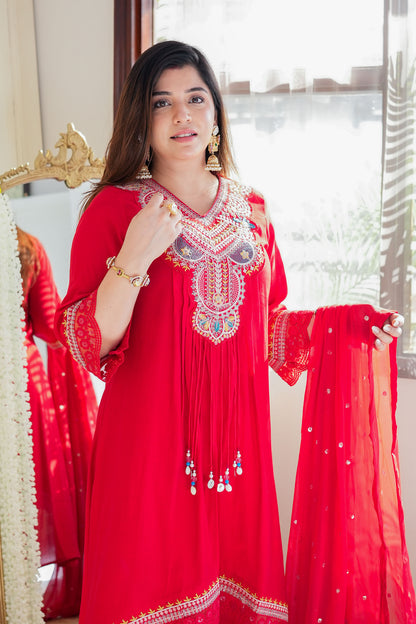 Kuraam Red Upside Down Anarkali Suit