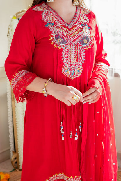 Kuraam Red Upside Down Anarkali Suit