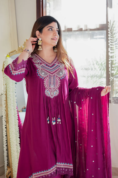 Kuraam Wine Upside Down Anarkali Suit Set