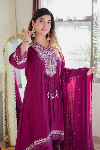 Kuraam Wine Upside Down Anarkali Suit Set