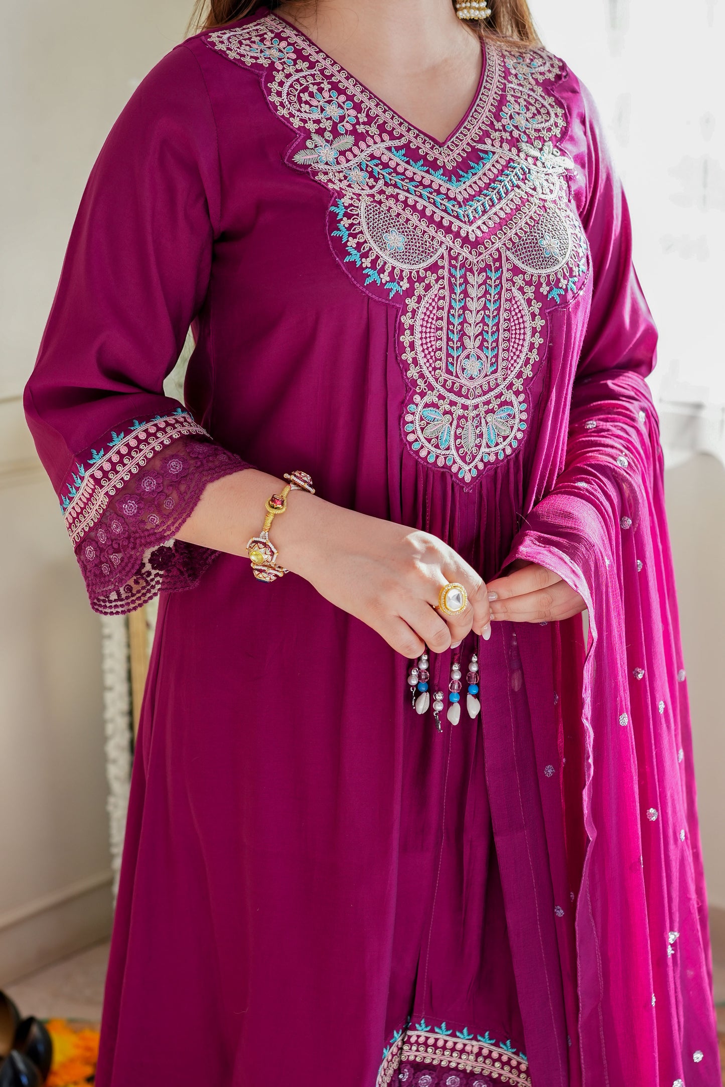 Kuraam Wine Upside Down Anarkali Suit Set