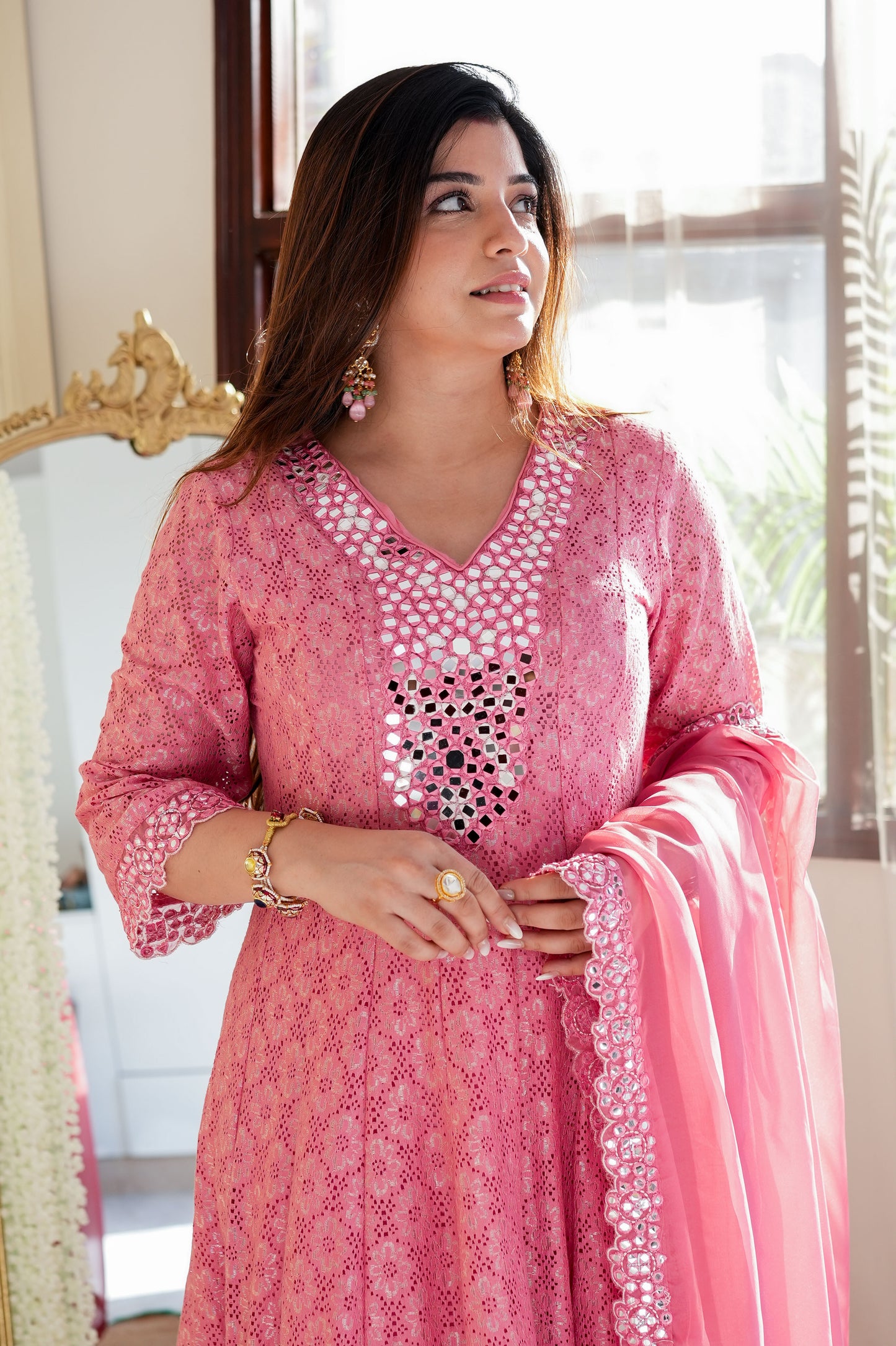 Neyah  Pink Cutwork Anarkali Suit Set