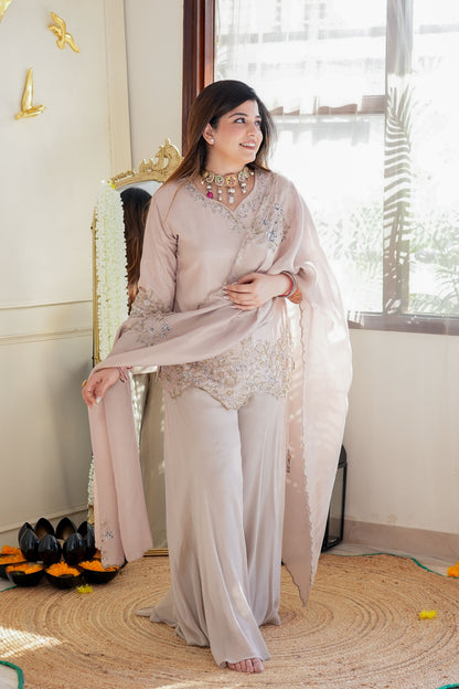 Sufi Champagne Gold Embroidered Garara Set