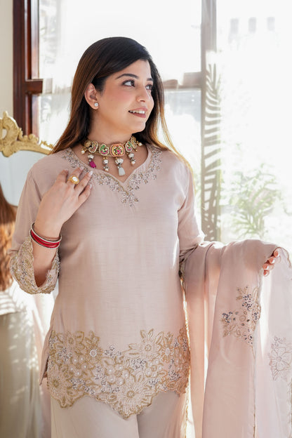 Sufi Champagne Gold Embroidered Garara Set