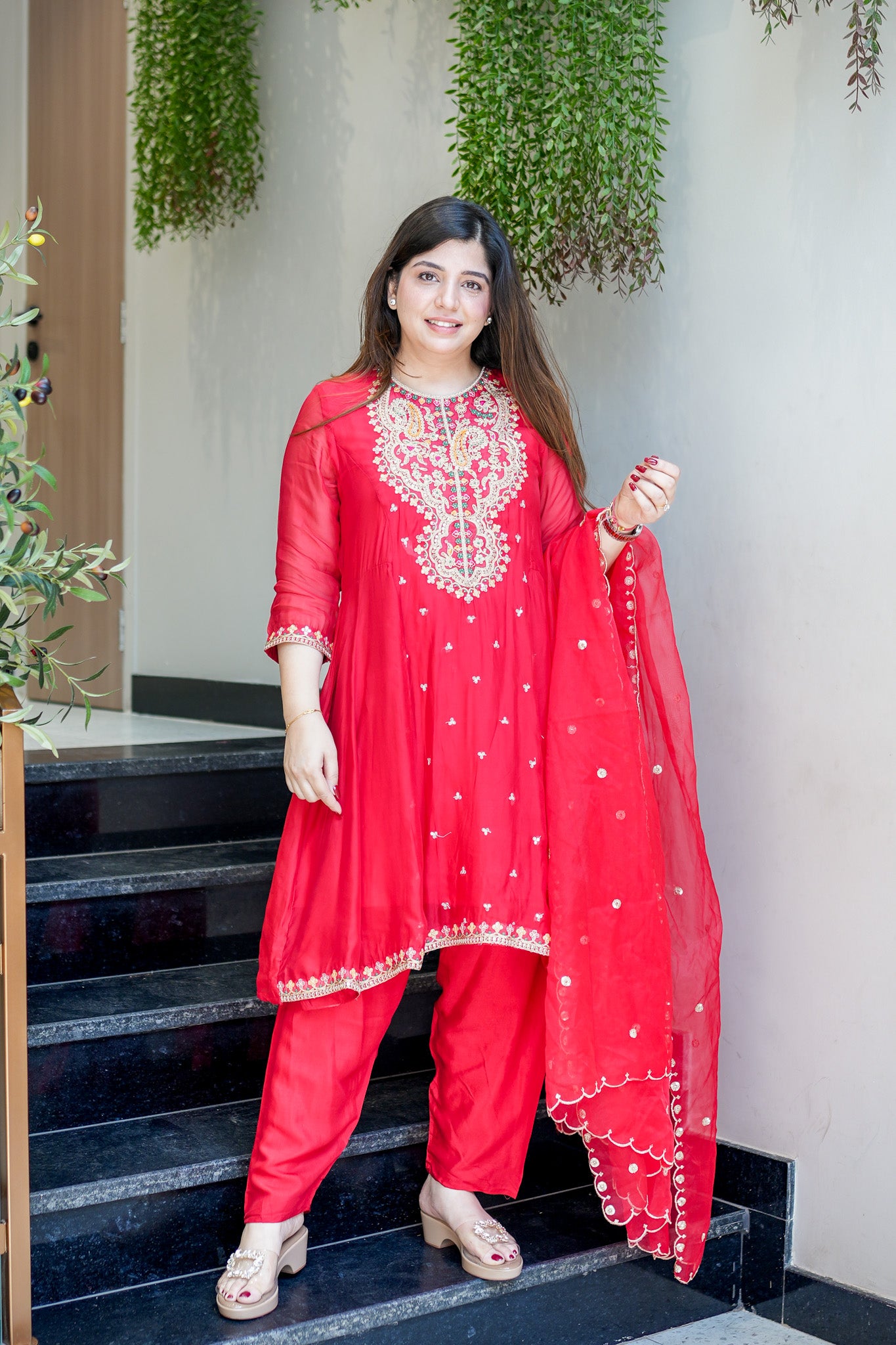 Vishira Embroidered Short Anarkali Suit Set