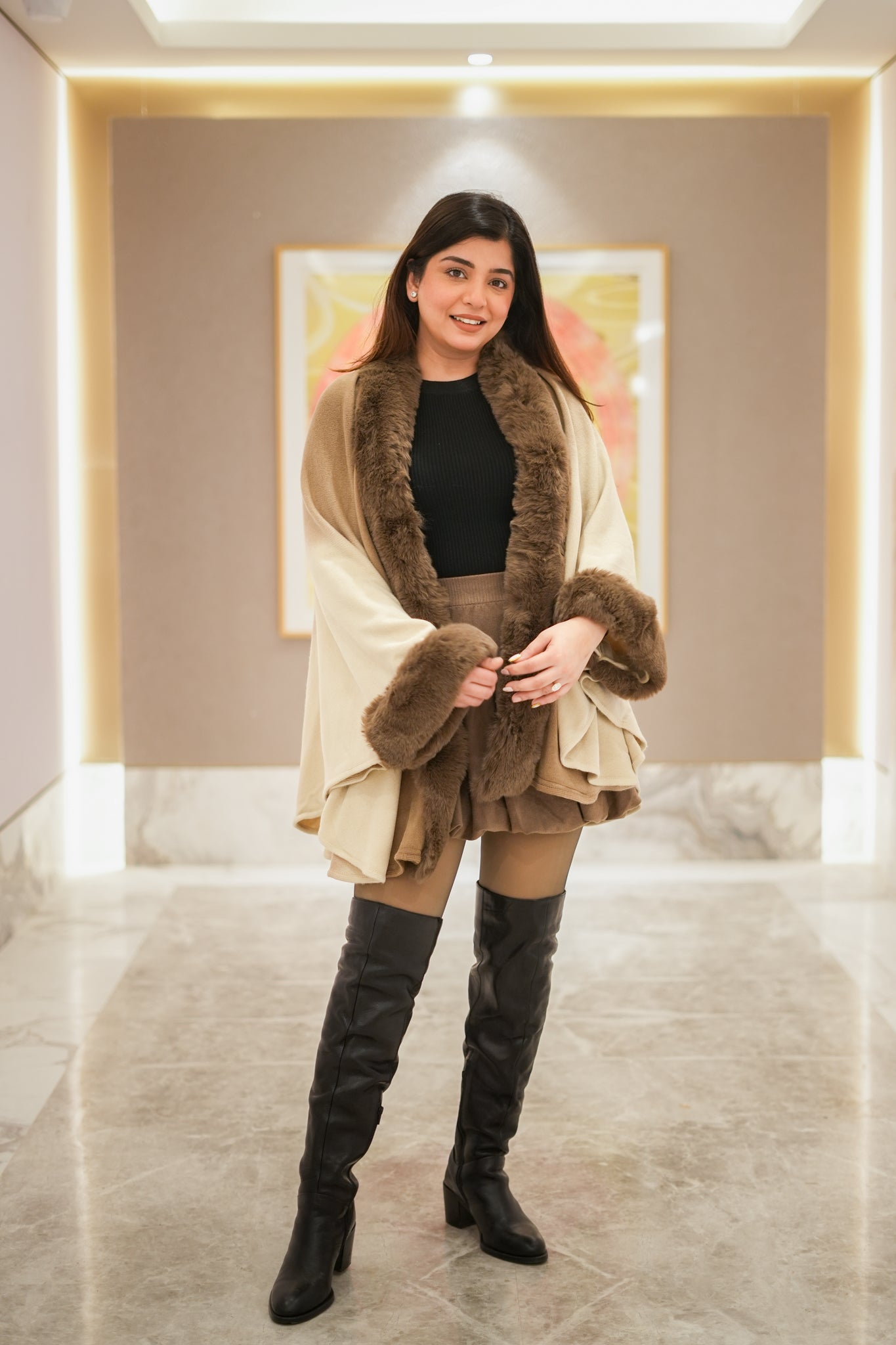 Alina Woollen Fur Cape