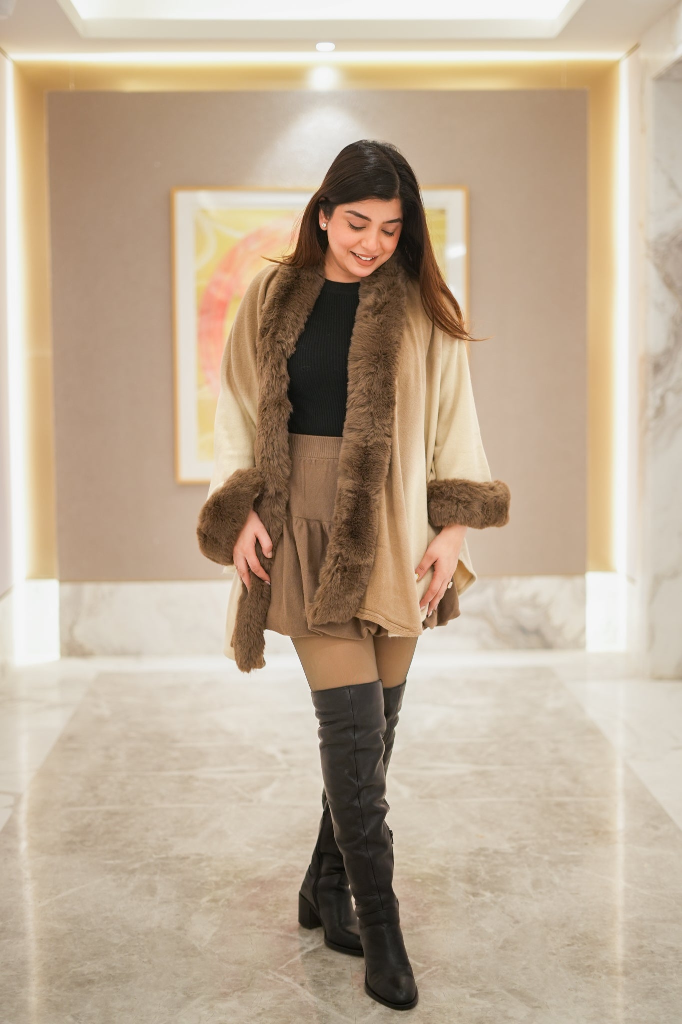 Alina Woollen Fur Cape