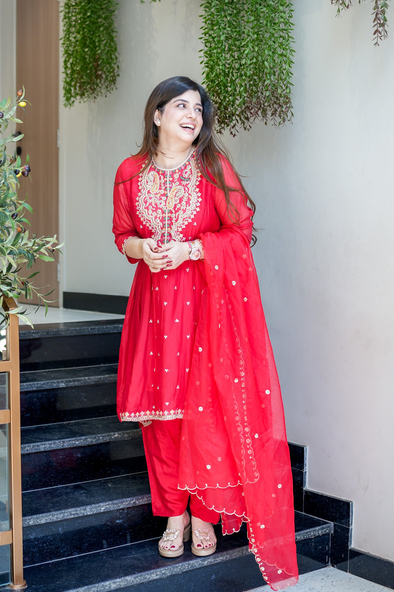 Vishira Embroidered Short Anarkali Suit Set