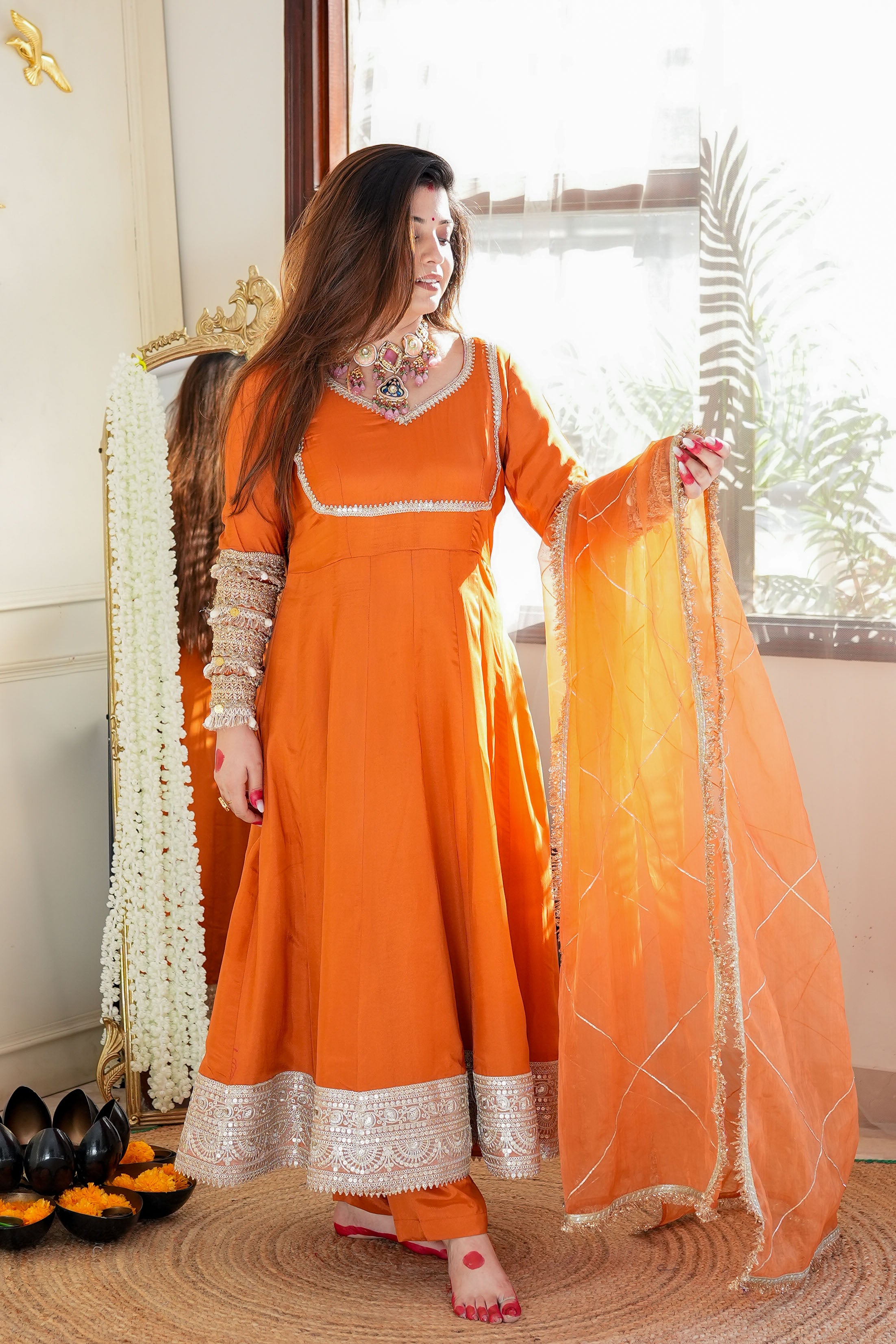 Hayaat Rust Anarkali Suit Set