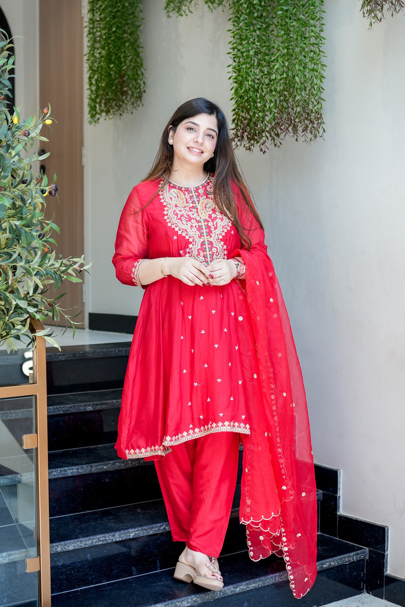 Vishira Embroidered Short Anarkali Suit Set