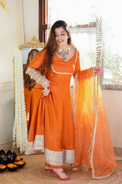 Hayaat Rust Anarkali Suit Set