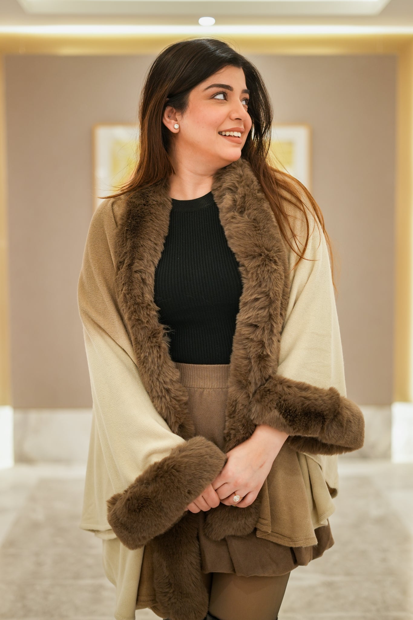 Alina Woollen Fur Cape