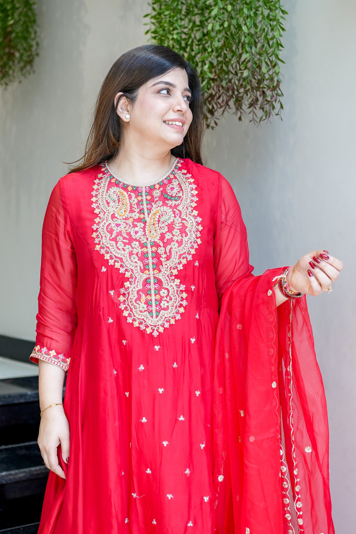 Vishira Embroidered Short Anarkali Suit Set