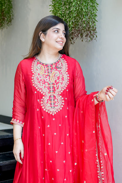 Vishira Embroidered Short Anarkali Suit Set